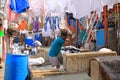 December 21 2022 - Mumbai, Maharashtra, India: People washing clothes in Dhobi Ghat Laundry District, a well known open air Royalty Free Stock Photo