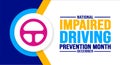 December is National Impaired Driving Prevention Month background template. Holiday concept.
