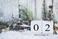 December 2nd Calendar Blocks with Christmas Decorations Royalty Free Stock Photo