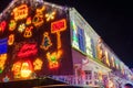 December 2018, New Milton, United Kingdom - Decorated and Lighted houses for Christmas and New Year at Night. Outdoor decor for