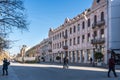 04. December 2023. Novi Sad, Serbia. Day image of city center of Novi Sad with buildings architecture and life with people walking