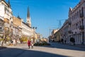 04. December 2023. Novi Sad, Serbia. Day image of city center of Novi Sad with buildings architecture and life with people walking