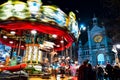 DECEMBER 17, 2018: Old carousel at the St Catherine Christmas Market in Brussels, capital of Belgium. Long exposure. Royalty Free Stock Photo