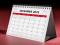 December 2023. One page of the annual business monthly calendar. 3d rendering