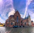 December 04, 2016: Panorama of the Cathedral of Saint Luke in Roskilde, Denmark Royalty Free Stock Photo