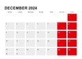 2024 December planner calendar design. Week starts from Monday