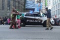 December 2018- Police car in Santa Clause parade Downtown Vancouver, BC Canada