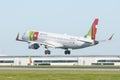 1 December 2022 PORTUGAL, LISBON: AIRPORTUGAL CS-TTY passenger plane took off the runway Royalty Free Stock Photo