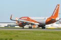 1 December 2022 PORTUGAL, LISBON: EASYJET OE-IJX plane gaining speed on the runway