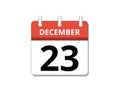 December, 23rd calendar icon vector, concept of schedule, business and tasks