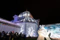 December 23, 2018 San Francisco / CA / USA - Outside view of the Conservatory of flowers, illuminated for the Night Bloom event