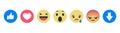 December 04, 2018: Set of Facebook Empathetic Emoji Reactions. Flat Design Style. Social Media Reactions