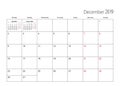 December 2019 simple calendar planner, week starts from Monday