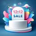 12.12 of december special big sale template banner with blank space 3d podium for product sale