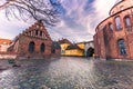 December 04, 2016: Square at the cathedral of Saint Luke in Roskilde, Denmark Royalty Free Stock Photo