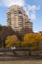 December 03, 2018 Tbilisi, Georgia - Modern residential building in the center of Tbilisi with a view of the Kura River