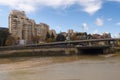 December 03, 2018 Tbilisi, Georgia - Modern residential building in the center of Tbilisi with a view of the Kura River