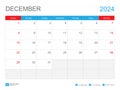 December 2024 template-Calendar 2024 design , Desk Calendar 2024 template, Planner simple, Week starts Sunday, Stationery, Wall