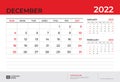 Desk Calendar 2022 design, December 2022 template, week start on sunday, Planner design, Wall calendar 2022 layout