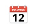 December, 12th calendar icon vector, concept of schedule, business and tasks