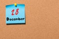 December 28th. Day 28 of month, Calendar on cork notice board. New year at work concept. Empty space for text Royalty Free Stock Photo