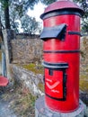 December 6th 2019 Dehradun City Uttarakhand India. India Post services. Vintage Red letter box Royalty Free Stock Photo