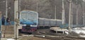 December 20, 2018 Ukraine, Bucha: The electric train stands at the railway station