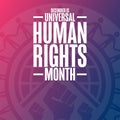 December is Universal Human Rights Month. Holiday concept. Template for background, banner, card, poster with text