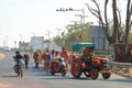 December 23 2022 - Vadodara (Baroda) district, Gujarat, India: Indian Traffic on dusty streets