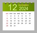 December 2024. Vector monthly calendar template 2024 year in simple style for template design