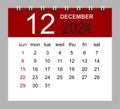 December 2024. Vector monthly calendar template 2024 year in simple style for template design