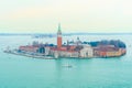 December 2, 2021 - Venice, Italy: Isola di San Giorgio Maggiore on Grand Canal with Chiesa di San Giorgio Maggiore.