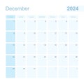 2024 December wall planner in blue color, week starts on Sunday