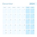 2024 December wall planner in blue pastel color, week starts on Monday