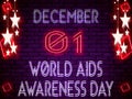 01 December, World Aids Awareness Day, Neon Text Effect on Bricks Background Royalty Free Stock Photo