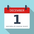 1 December. World aids day. Vector flat daily calendar icon. Dat Royalty Free Stock Photo