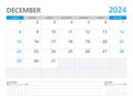 December 2024 year, Calendar planner 2024 and Set of 12 Months, week start on Sunday. Desk calendar 2024 design, simple and clean