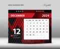 December 2024 year- Desk Calendar 2024 template vector, Week starts Sunday, Planner design, Stationery design, flyer design, wall