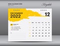 Desk calender 2022 design, December month template, Calendar 2022 template, planner, simple, Wall calendar design, calendar 2022