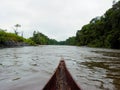 Decending Beautiful river in the Amazon Forest in a Dugout Canoe Royalty Free Stock Photo