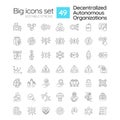 Decentralized autonomous organizations linear icons set