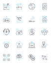 Decentralized economy linear icons set. Blockchain, Cryptocurrency, Peer-to-peer, Distributed, Trustless, Immutable