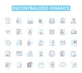 Decentralized finance linear icons set. DeFi, Decentralized, Blockchain, Crypto, Smart contracts, Tokenization