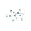 Decentralized Network Security Concept with Interconnected Padlocks and Data Flow Icons Royalty Free Stock Photo