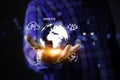 decentralized technology network Web 3.0 concept, man working using web3.0 analyzing data on futuristic virtual screen technology