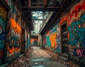 Decentralized web node with guerrilla-style servers hidden in urban graffiti tunnels, symbolizing anarchist tech