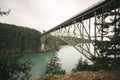 Deception Pass Bridge leaps over Deception Pass to Pass Island Royalty Free Stock Photo