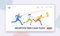 Deceptive Free Cash Flow Landing Page Template. Business People Chasing Dollar Sign Hanging on Rod. Financial Success Royalty Free Stock Photo