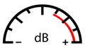 Decibel meter scale icon on white background. Gauge sound symbol. Sign volume amplifier sign. db logo. flat style