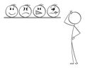 Decide About Emotion, Choose Your Face, Vector Cartoon Stick Figure Illustration